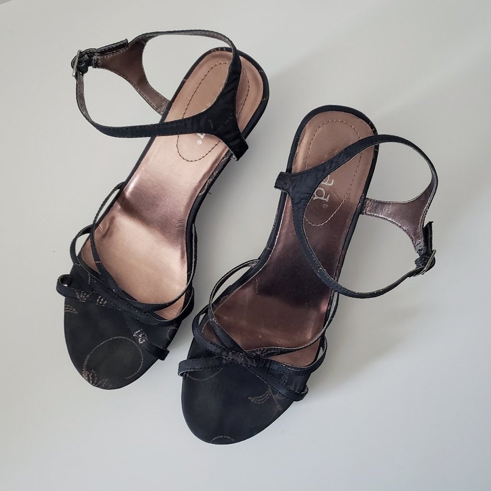 Mudd | Black and Gold Wedge Heeled Strappy Sandals